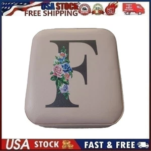 Travel Jewelry Case, Small Jewelry Box, Organizer with Mirror, Letter "F" Design - Picture 1 of 13