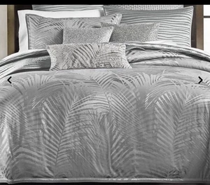 Hudson Park Collection Grau Palmetto Baumwolle Seide Bettbezug Größe King - Bild 1 von 5
