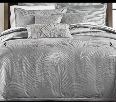 Hudson Park Collection Grey Palmetto Cotton Silk Duvet Cover Size Full/Queen - Image 1 of 4