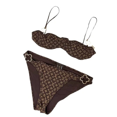 LOUIS VUITTON Vintage Monogram Bikini Swimwear #38 Brown Gold Polyamide - Image 1 of 4