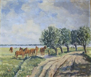 Antico dipinto olio su tela impressionista cavallo spagnolo inizio XX secolo - Foto 1 di 24