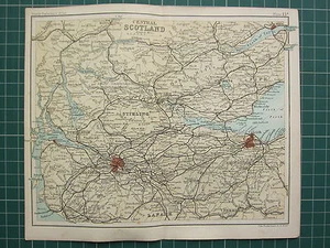 1904 Pequeño Mapa ~ Central Escocia Glasgow Edimburgo Stirling Roads Railways - Imagen 1 de 1