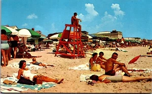 Vintage Postcard Sunbathers at Bathing Beach Ocean City MD Lifeguard Tower  - Picture 1 of 4