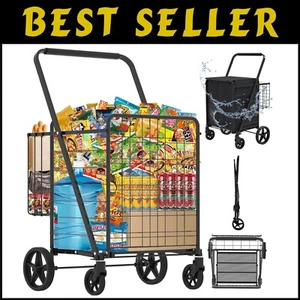 Heavy-Duty Folding Shopping Cart - 360° Swivel Wheels, Holds 440 LBS - Picture 1 of 10