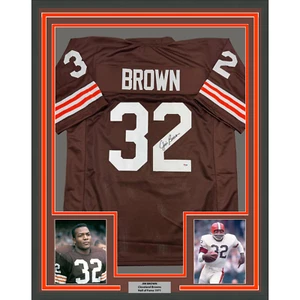 Framed Autographed/Signed Jim Brown 35x39 Cleveland Brown Jersey PSA COA - Picture 1 of 2