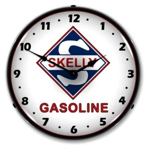 Retro Nostalgic Skelly Gasoline Gas LED Lighted Game Room Man Cave Wall Clock - Picture 1 of 4