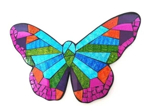 Mosaico mariposa arte de pared decoración en verde azulado, rosa y negro L40 x W28cm-NUEVO - Imagen 1 de 7