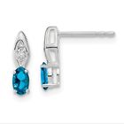 14k White Gold 0.59 Ct Blue Topaz and Diamond Stud Earrings for Women 1.19g
