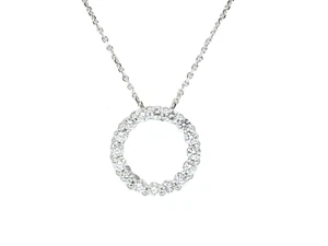 Collar redondo con halo de diamantes naturales de corte brillante en oro blanco de 14 k .75 CTW - Imagen 1 de 7