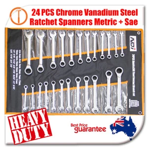 24Pc Ratchet Spanner Set Metric & Imperial Combination Open End Ring CR-V 0329 - Picture 1 of 3