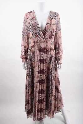 Maxi Vestido Plisado Badgley Mischka Mujer Talla 8 Multicolor Rosa Rojo Floral Nuevo con Etiquetas Foto 1 de 4