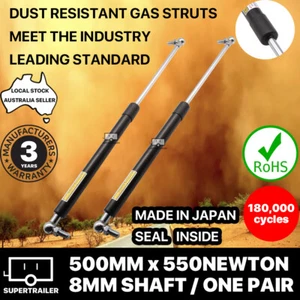2x gas struts 500mm 550N (8mm shaft) CAMPER TRAILER CARAVAN CANOPY Toolbox STRUT - Picture 1 of 4