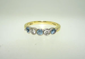 18ct gold aquamarine & diamond rimset five stone ring size N 1/2 - Picture 1 of 3