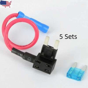 5Pack 12V 15 Amp Car Add-a-circuit Fuse TAP Adapter Kit, Mini ATM APM Blade Fuse - Picture 1 of 9