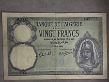 RARE 1941 Banque De L'Algerie *TUNISIA* - 20 Vingt Francs - Vintage 1940's 