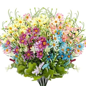 Silk Artificial Daisy Flowers Fake Floral Bulk UV Resistant Wildflowers Bouqu... - Picture 1 of 6