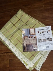 RUOYU TABLE CLOTH TEXTURED LINEN 55” X 70” Rectangular Lace Trim Polyester/Visco - Picture 1 of 10