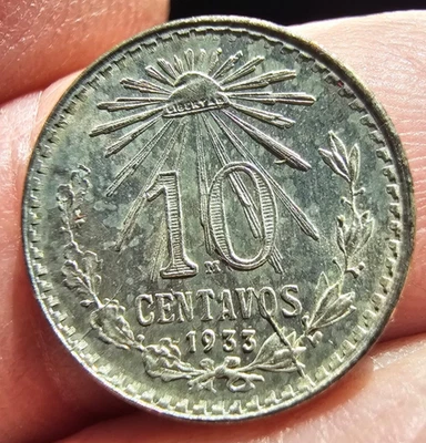 México 10 centavos 1933 .720 plata Bu km 431 (A168) Foto 1 de 4