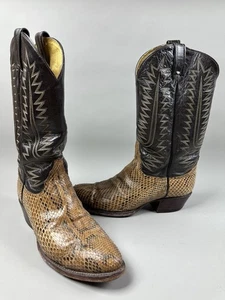Vintage Tony Lama Western Cowboy Boots 9.5D Black Exotic Snakeskin Pull On Rodeo - Picture 1 of 20