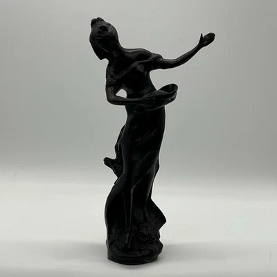 Antigua escultura Art Nouveau Spelter dama 14” pátina de bronce figura de metal pesado Foto 1 de 4