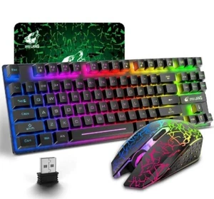 Wireless Gaming Keyboard and Mouse Combo with 87 Key Rainbow LED Backlight + Mat - Picture 1 of 13