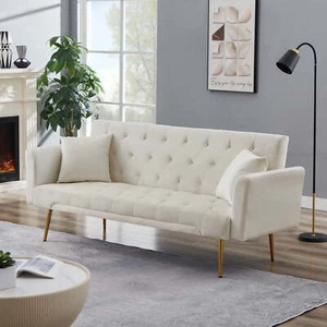 71 Inches Velvet Futon Sofa Bed with 2 Pillows,Modern Convertible Futon Couch - Picture 1 of 56
