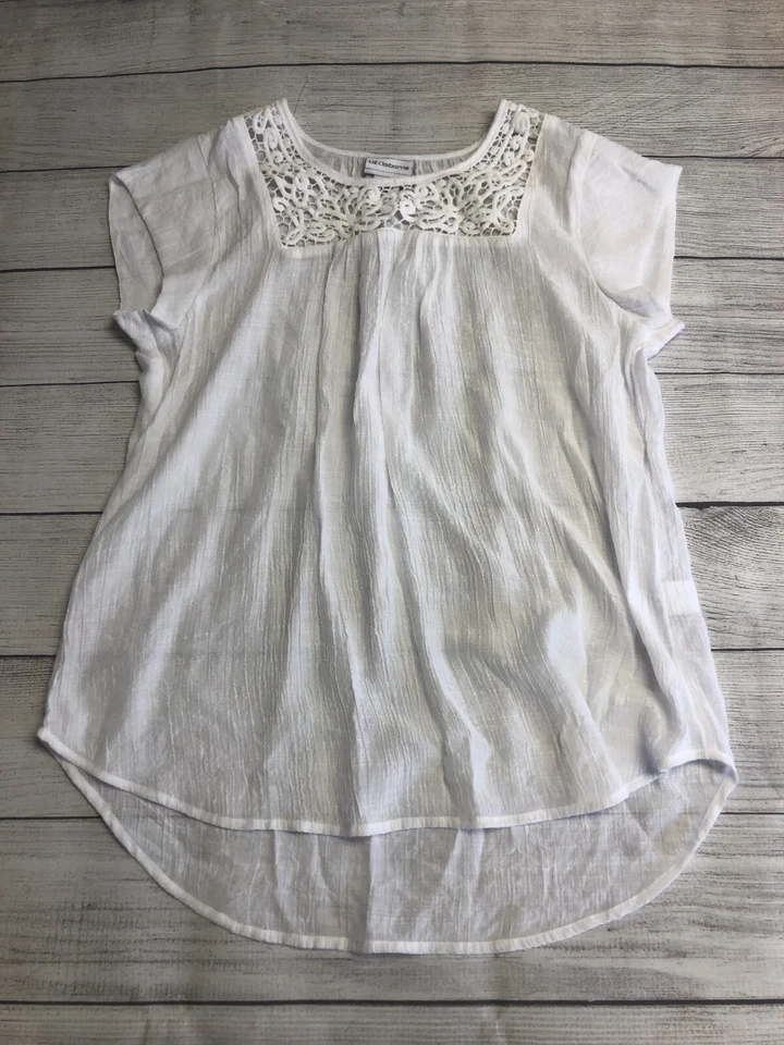 Blusa Camisa Mujer Liz Claiborne Mediana Blanca Encaje Gasa Verano Camiseta sin Mangas Foto 1 de 4