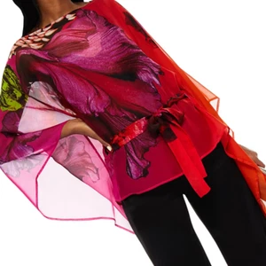 ROBERTO CAVALLI Kaftan Tunic Blouse Kimono Floral Pink Orange Size 44 RP £778.00 - Picture 1 of 11