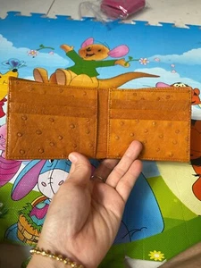 TAN Genuine Ostrich Skin Leather Wallet Men's Bifold Real - Picture 1 of 22