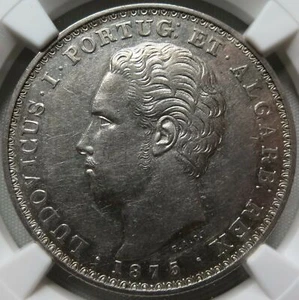 PORTUGAL Kingdom 500 reis 1875 NGC AU 55 UNC King Luis Silver Graded Scarce - Picture 1 of 3