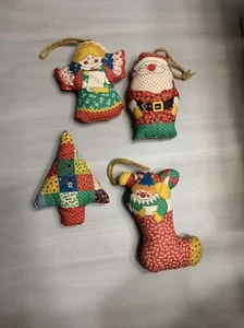 Vintage Christmas Ornaments Plush Fabric Stuffed Quilt Handmade Santa Angel - Picture 1 of 6