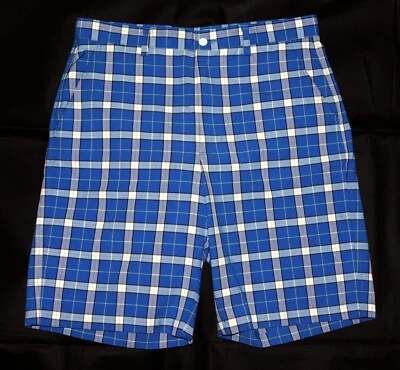 Shorts de golfe Footjoy FJ masculino desempenho stretch azul chino xadrez tamanho 34 - Imagem 1 de 4