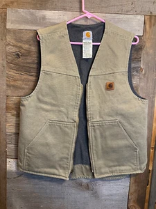 Carhartt V19 Tan Rugged Vest Mens medium fleece Lined Full Zip - Picture 1 of 4