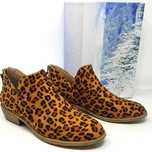 Leopard Print Ankle Booties New Animal Print Box Low Heel  Zipper Womens Size 8 - Picture 1 of 11