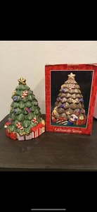 Musical Christmas Tree cookie Jar 1995 Celebrate the Season in box 12.5” Tall - Picture 1 of 7
