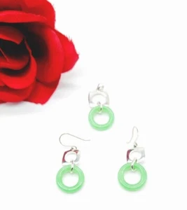 Vintage 925 sterling 3 piece set Earrings and necklace pendant jade green dangle - Picture 1 of 10