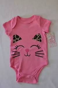 Baby Girls 0 - 3 Months Bodysuit Creeper Outfit Infant One Piece Pink Cat Cute - Picture 1 of 2