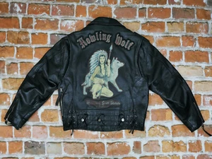 Avirex USA Vintage Biker Leather Jacket Howling Wolf Indian Squaw Gr: L Tip Top - Picture 1 of 11