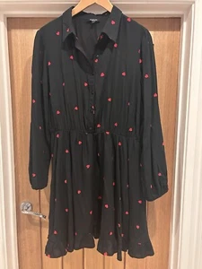 BNWOT SIMPLY BE Lovely Black & Embroidered Red Heart Tunic Top Dress UK 16 - Picture 1 of 18