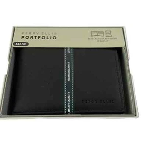 Cartera portafolio de cuero negra Perry Ellis con identificación extraíble - Imagen 1 de 6