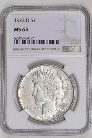 1922-D PEACE DOLLAR NGC MS63 Cover