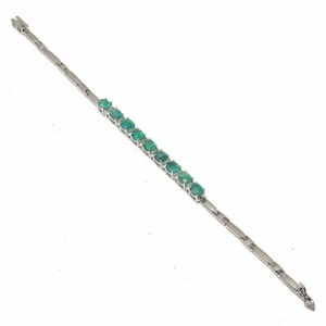 Pure Handmade Silver Gemstone Certifide Chain Bracelet In Green Emerald 7''SB 17 - Foto 1 di 1