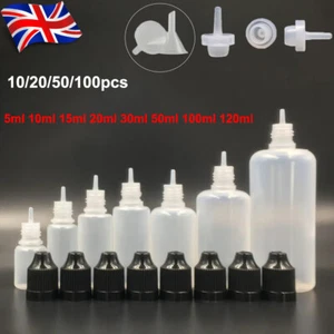 5-120ml Empty Plastic Squeezable Dropper Bottles Care Liquid Droppers Black Caps - Picture 1 of 11