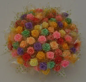 RIBBON ROSE FLOWER DECORATIVE PICKS, MULTI COLORED INDIVIDUAL ROSE PICK W/BASKET - Picture 1 of 5
