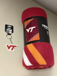 Virginia Tech Hokies Fleece Throw Blanket 40” x 60" & Keychain Set - Picture 1 of 3