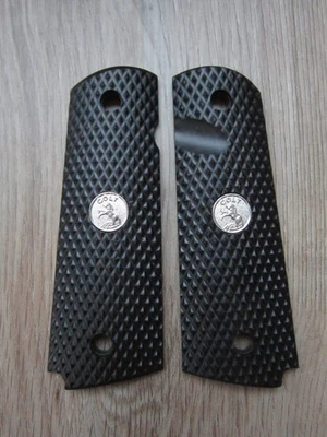 Colt 1911 Grips Altamont Silverblack Checkered Wood with Silver Medallions NOS - Image 1 of 4