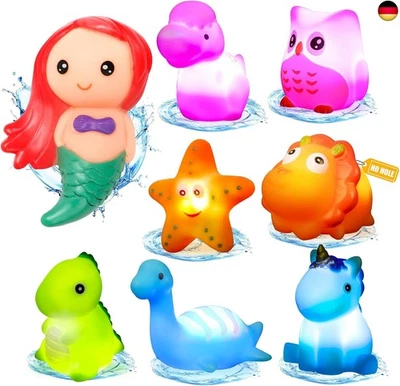 JoiTale Badespielzeug, 8 Stück Tier Badewannenspielzeug mit Licht, LED