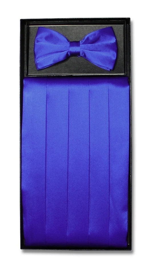 SILK Cumberbund & BowTie Solid ROYAL BLUE Color Men's Cummerbund Bow Tie Set - Image 1 of 1