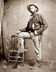 ANTIQUE 8X10 REPRO PHOTO COWBOY COLT & WINCHESTER 1873 SADDLE RING CARBINE # 2 - Picture 1 of 1