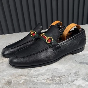GUCCI Jordaan Horsebit Web Loafers Grain Black Leather 9 G or 9.5 US or 43 EUR - Picture 1 of 13